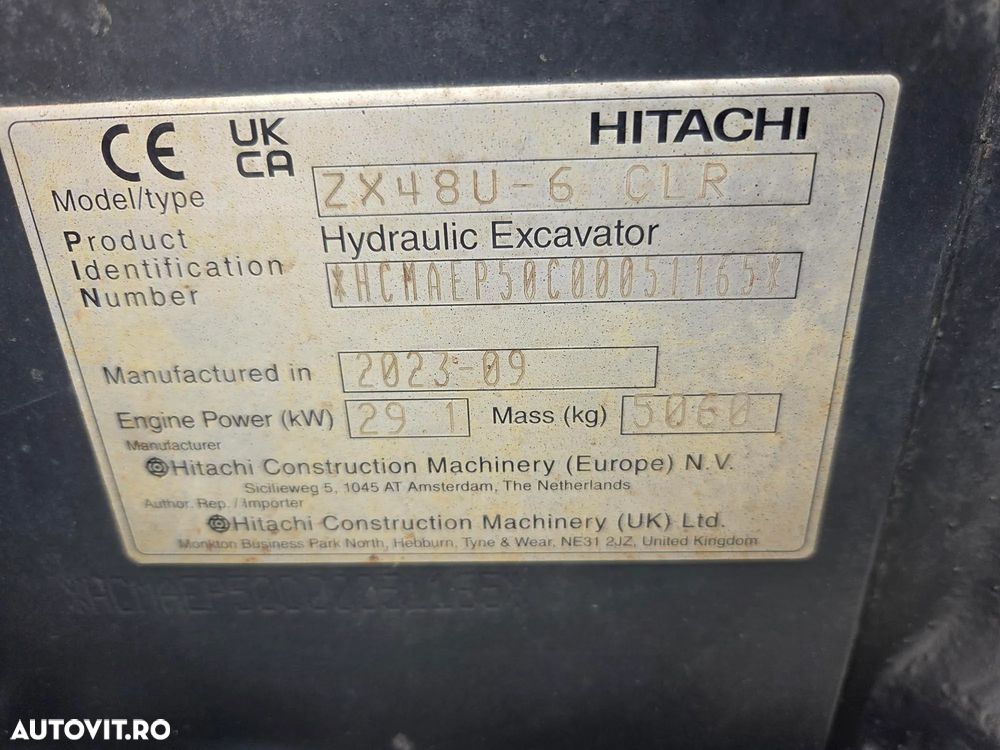 Hitachi ZX48U-6, 5 tone, CUPLA RAPIDA HIDRAULICA si 3 CUPE NOI, Lama nivelare, Masa operationala 5 tone, adancime sapare 4m, latime 2m, aer cond, Antifurt, posibilitate leasing 4 ani, senile 90% ok, PROMOTIE 40.900 EUR+Tva - 14