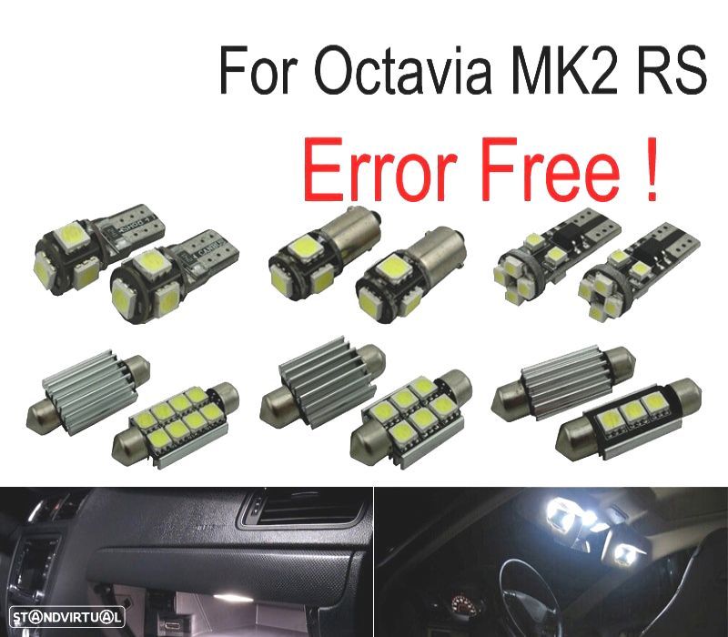 KIT COMPLETO DE 12 LAMPADAS LED INTERIOR PARA SKODA OCTAVIA 2 SALÞÃN MK2 MK II SEDAN RS 1Z3 05-12 - 6