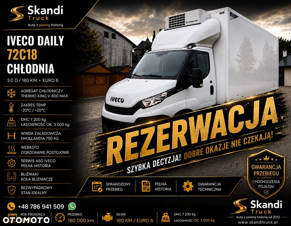 Iveco 2018 DAILY/72C18/ 3.0./ 12-EUROPALET /CHŁODNIA,MROŻIA / THERMO KING V-600 MAX /WINDA/ASO/ BLIŻNIAK/DMC 7200kg/WEBASTO/ - 1