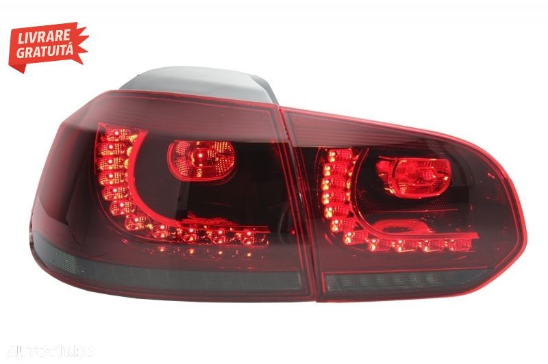 Stopuri Full LED VW Golf 6 VI (2008-2013) R20 Design Rosu Fumuriu- livrare gratuita - 6