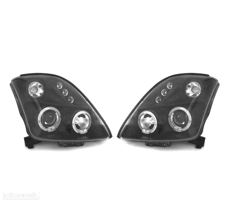 FARÓIS FRONTAIS SUZUKI SWIFT 05-10 ANGEL EYES FUNDO PRETO - 1