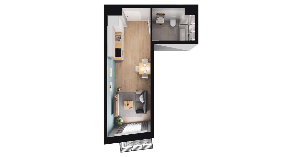 1-pokojowe mieszkanie 25m2 + balkon - Pełny obrazek: 3/11