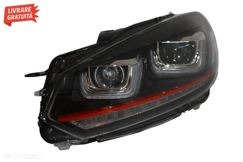 Faruri LED VW Golf 6 VI (2008-2012) Golf 7 U Design With Red Strip GTI - 6