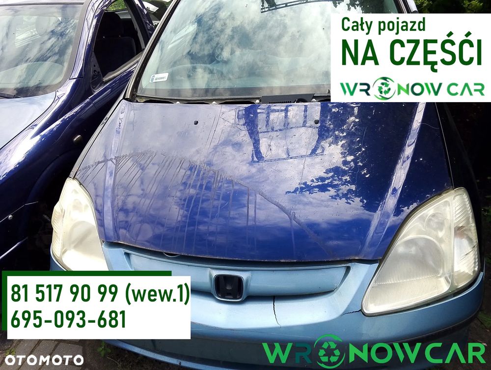 Honda Civic (00-04r.) 1.6B 114KM. Silnik D16Y5 Skrzynia 5MT. Cały na części GWARANCJA !!!!  Przód Tył Zestaw Komplet Drzwi Klapa Zderzak Błotnik Maska Grill Atrapa Szyba Pas Lampa Lusterko Boczki Fotel Kanapa Kokpit Deska Rozdzielcza Przełącznik Włącznik Sterownik Przewody Wiązka Instalacja Moduł Komputer Czujnik Listwa Pompa Alternator Wtryski Głowica Rozrusznik Kompresor Sprzęgło Dwumas Silnik Skrzynia ABS Klimatyzacji Paliwa Wspomagania Kolektor Turbina Przepustnica Zawór Chłodnica Koło Hak Belka Sanki Zawieszenie Mcpherson Półoś Amortyzator Wydech Tłumik Zacisk Most - 1