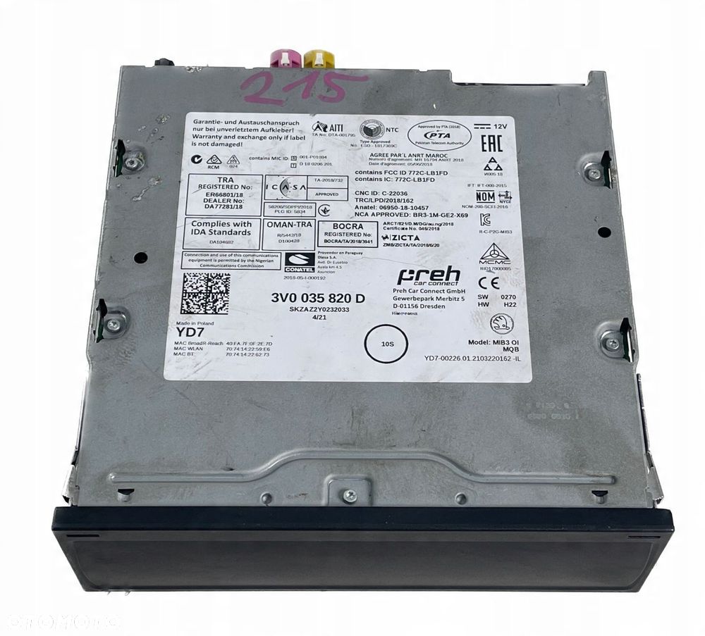 CZYTNIK MULTIMEDIA MIB3 SKODA 3V0035820H - 13