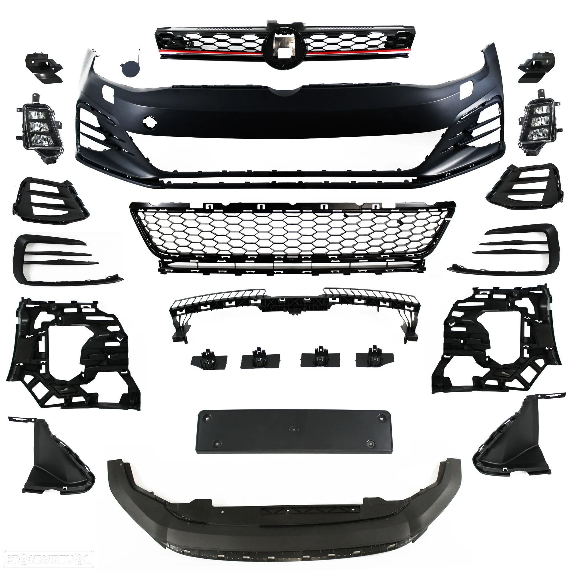 Kit Para-choques Frontal + faróis de nevoeiro + embaladeiras + para-choques traseiro + difusor VW Golf 7 3 / 5 portas look GTI 7.5 em plástico - 3
