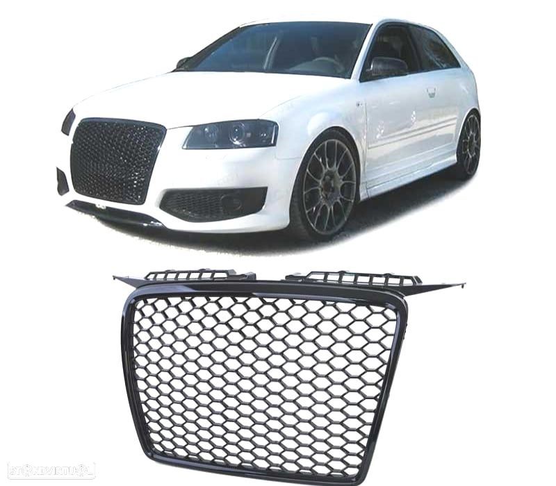 GRELHA AUDI A3 8P 05-08 LOOK RS3 PRETA BRILHANTE - 1