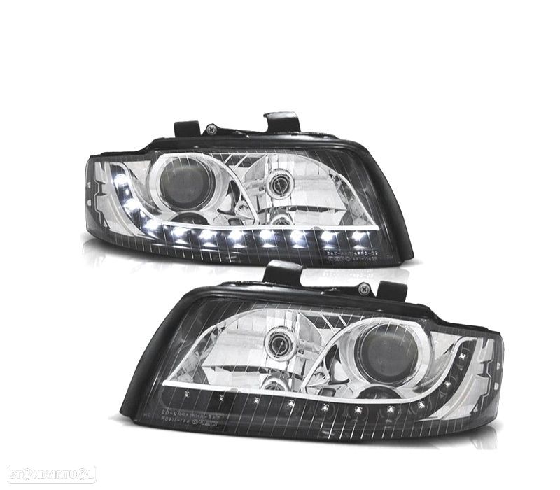 FARÓIS AUDI A4 B6 00-04 LUZ DIURNA FUNDO NEGRO - 1