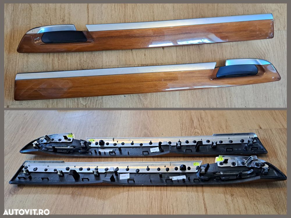 Ornament central schimbator viteze chrome cu piele ecologica Buton Parcare auto hold Panou butoane consola centrala ESP PDC Sport Confort BMW G11+LCI G12+LCI Trim Ornament usa Mahon lemn nuc satinat honigbraun Maner usa stanga dreapta fata spate lemn cu negru Seria 7 F01+LCi F02+LCI - 2