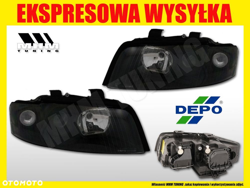 Reflektory Lampy L+R kpl Soczewka H7 Black Tuning AUDI A4 B6 8E 2000-2004 - 2