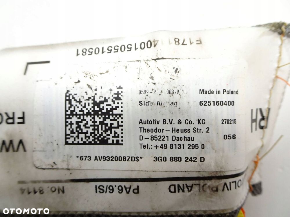 poduszka fotela prawa volkswagen passat b8 3g0880242d - 4