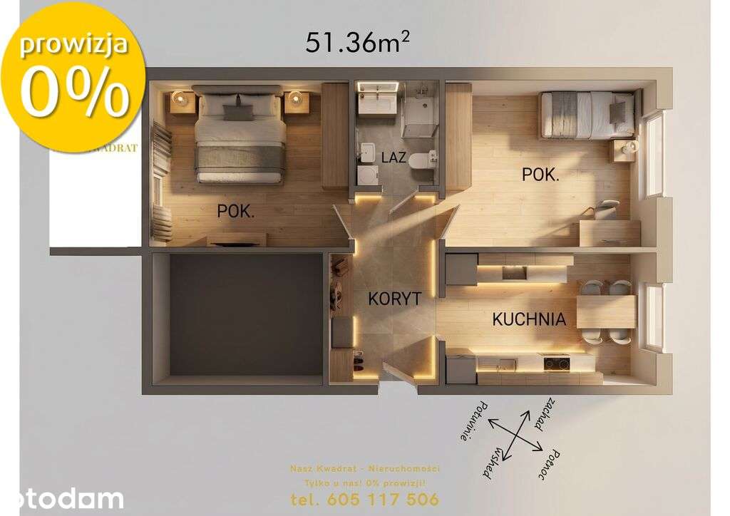 Mieszkanie z balkonem o południowej ekspozycji. 0%