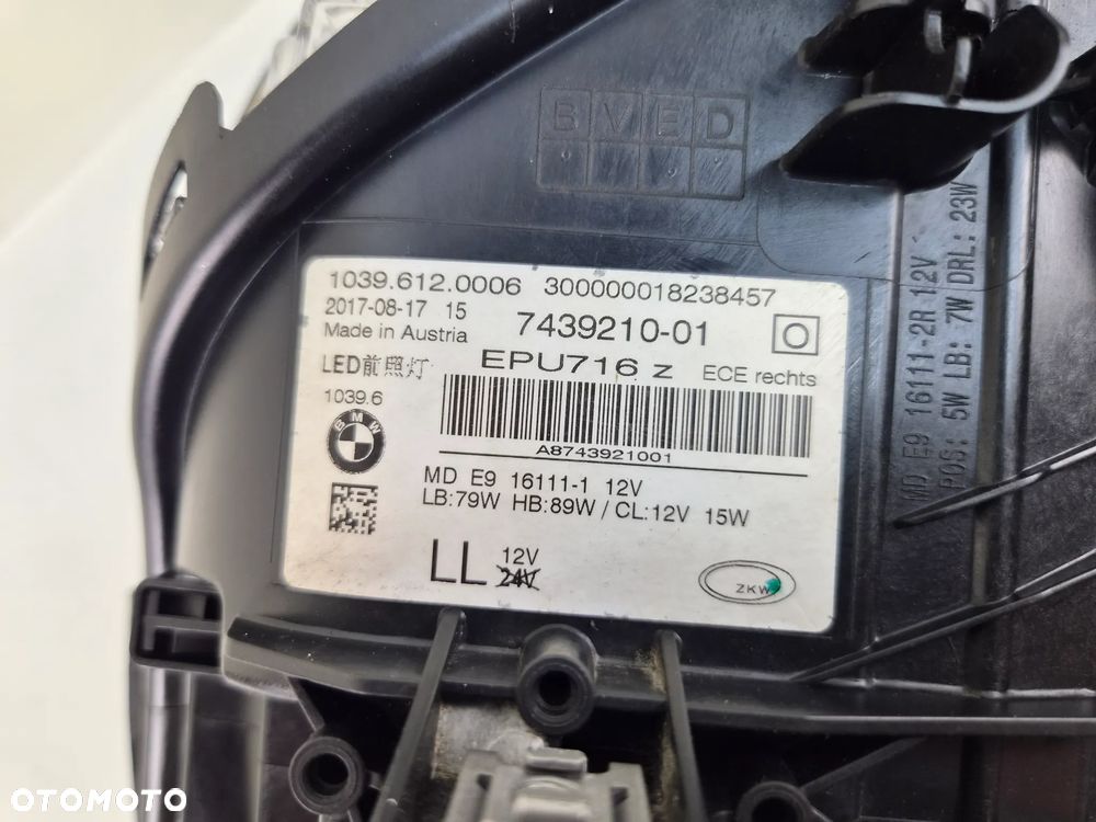 LAMPA PRZÓD PRAWA BMW 5 V G30 G31 FULL LED ADAPTIVE 7439210-01 - 8