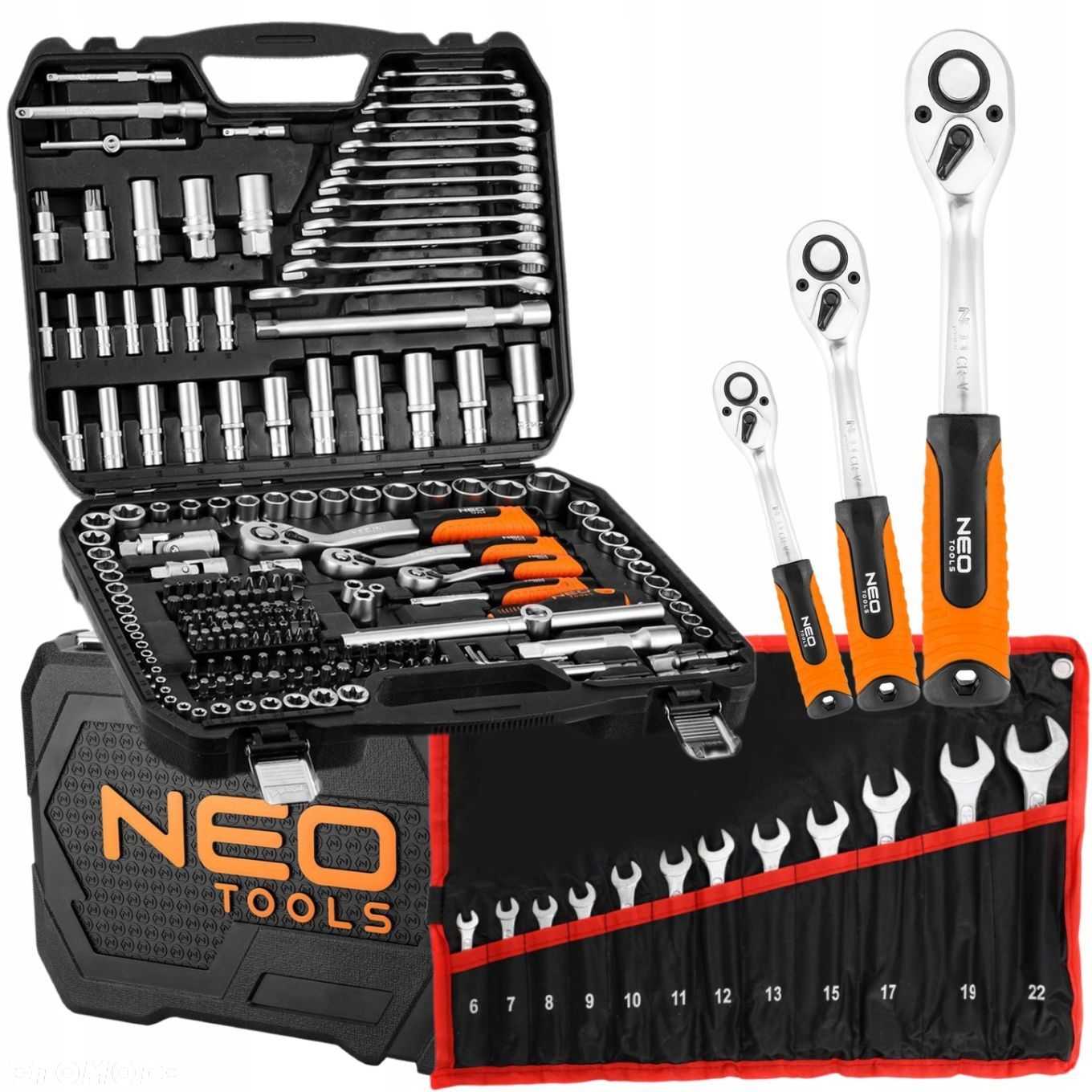 NEO ZESTAW KLUCZY NASADOWE 216el 10-220 3GRZECHOTKI KLUCZE PŁASKO-OCZ 6-22 - 1