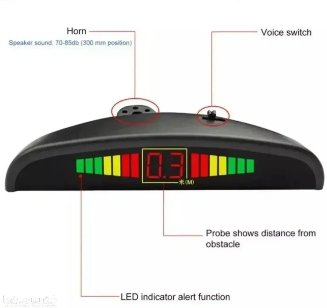 Sensores de Estacionamento Universal + Display LED - Cinzento Rato - 3