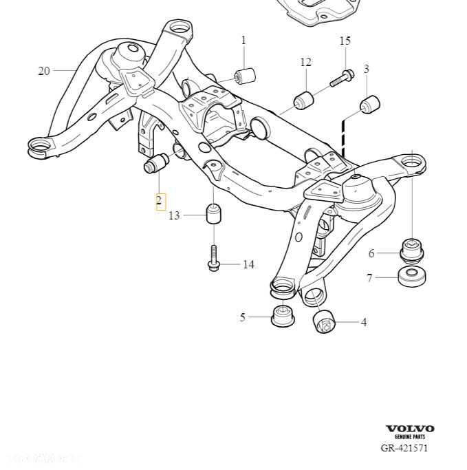 VOLVO S60 S80 V70 XC90 I tuleja ramy belki zawieszenia tyl OE 30748889 - 3