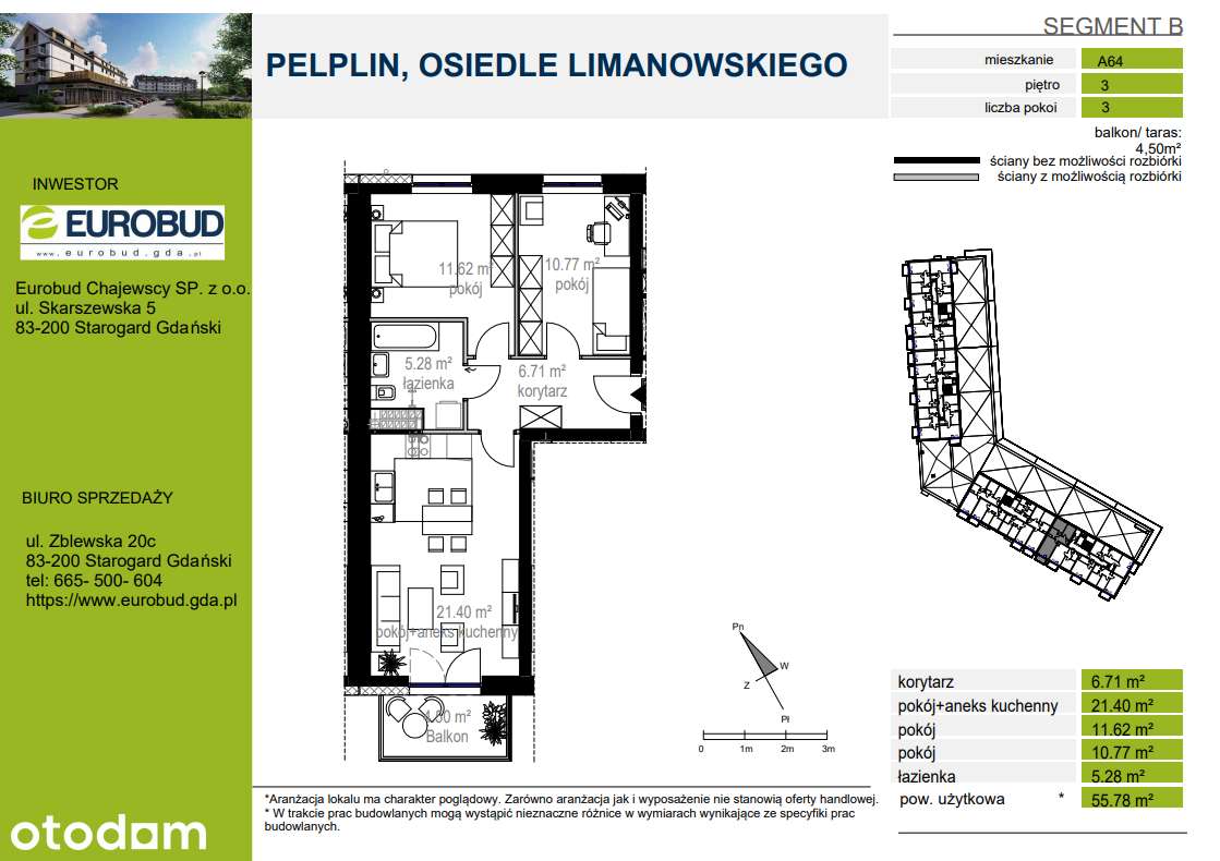 Na sprzedaż 3-pokojowe mieszkanie, Pelplin Osiedle Limanowskiego - Pełny obrazek: 2/15