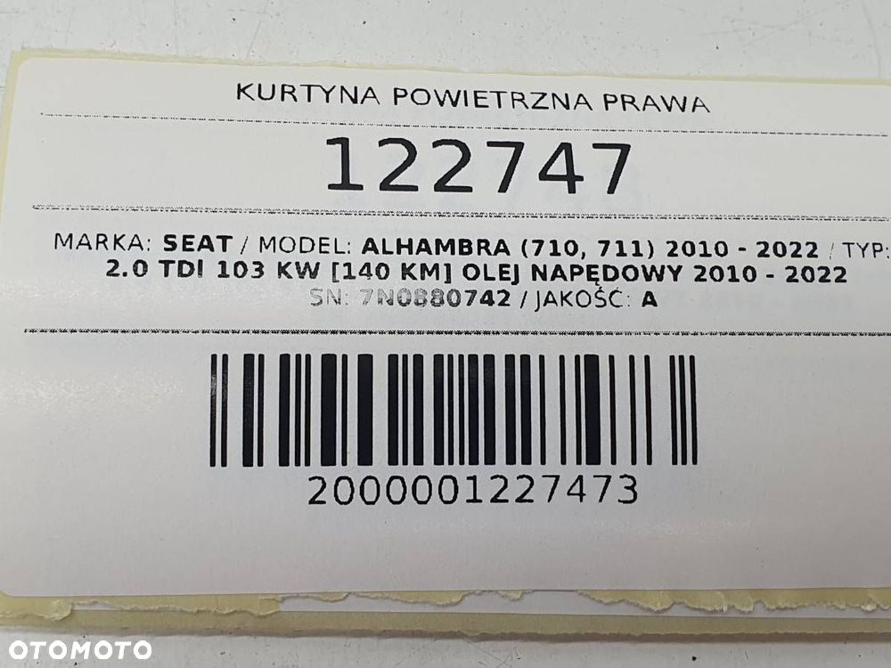 KURTYNA POWIETRZNA PRAWA AIRBAG 7N0880742 ALHAMBRA SHARAN II 7N - 4