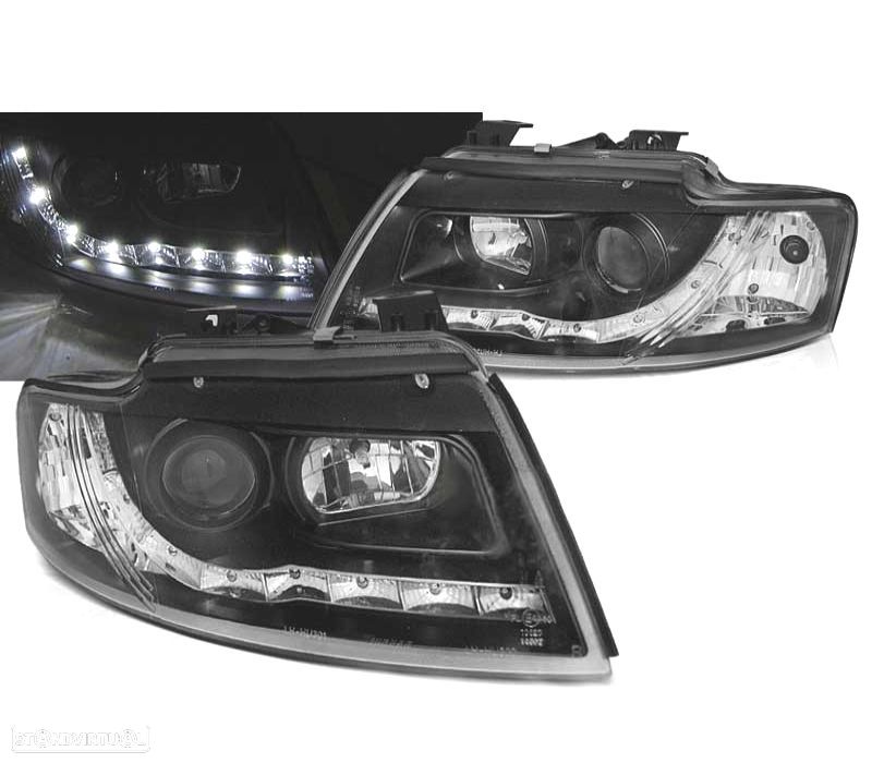 FARÓIS AUDI A4 B6 00-04 LUZ DIURNA LED FUNDO NEGRO - 1