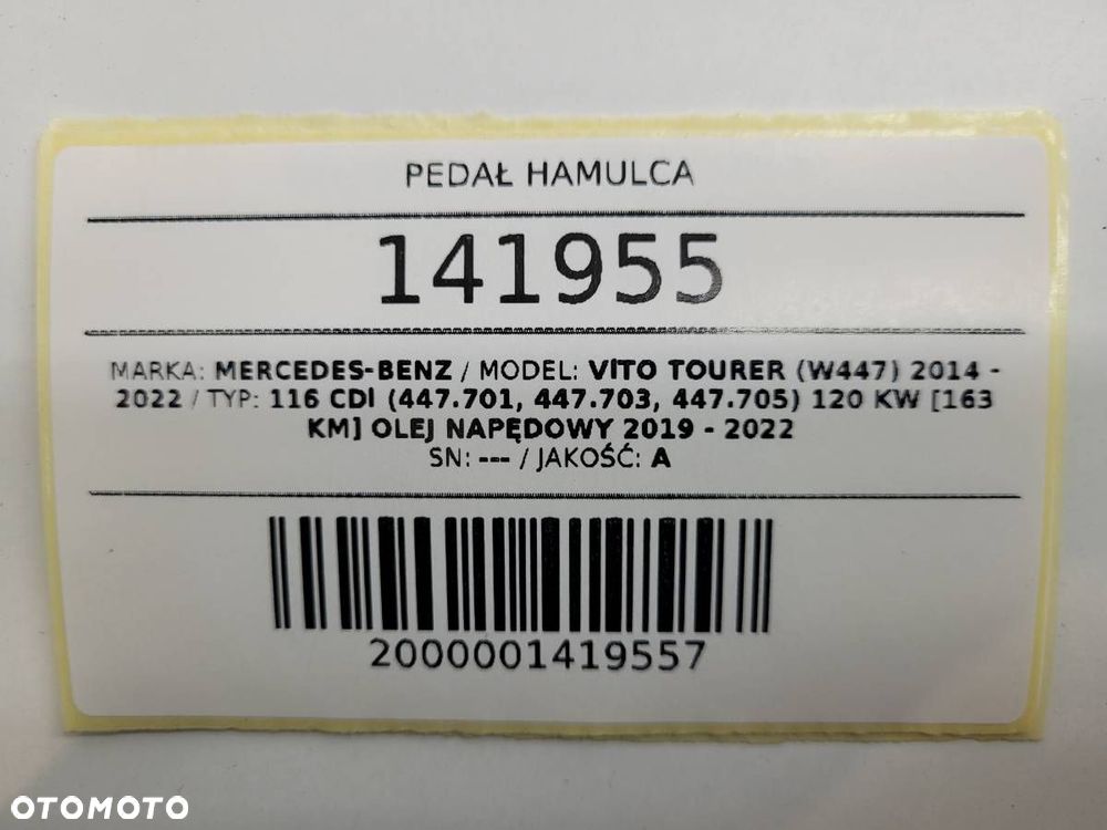 PEDAŁ HAMULCA AUTOMAT MERCEDES VITO W447 2016 EUROPA - 7