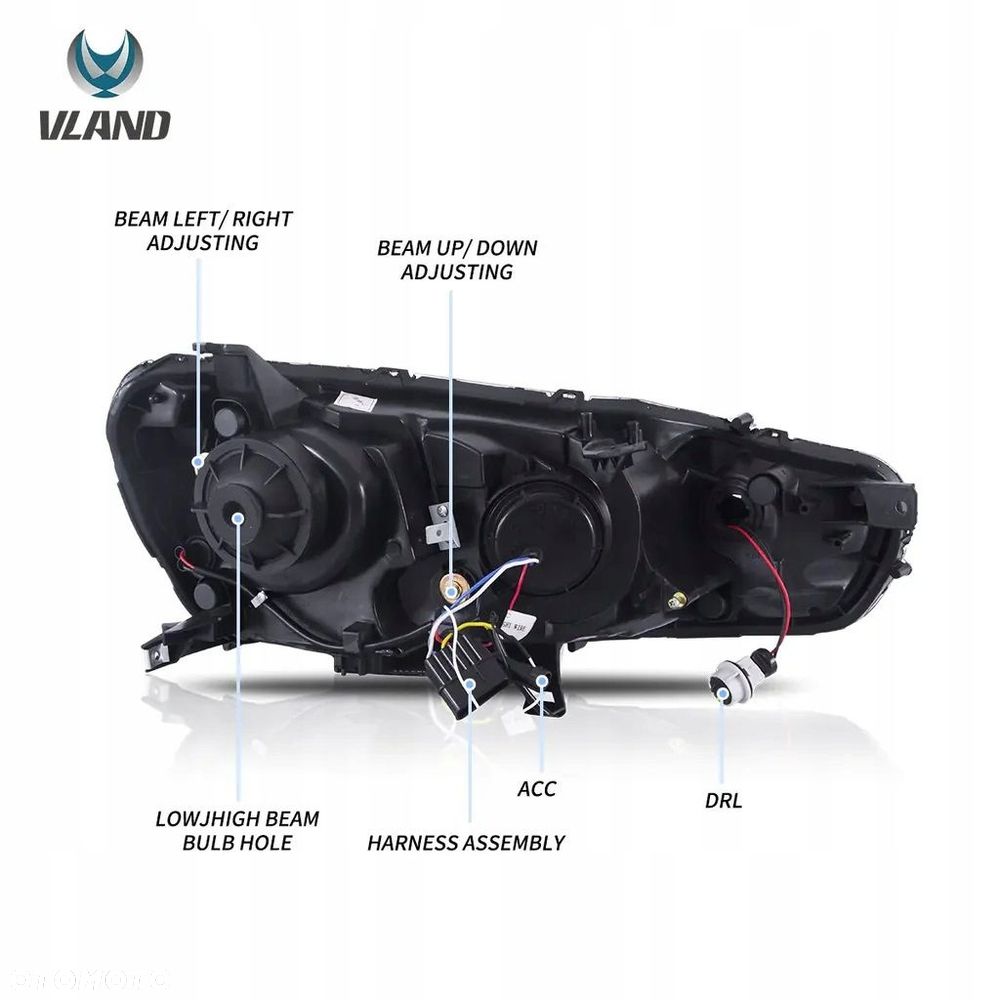 Reflektor Lampa L+R Vland Diody Soczewka Mitsubishi Lancer VIII 8 i Evo X - 13