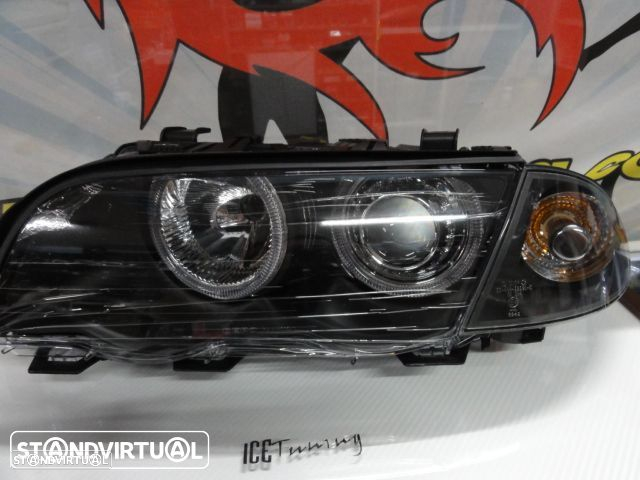 Farois frontais angel eyes para BMW E46 4 portas / limosine 98-01 fundo preto. - 6