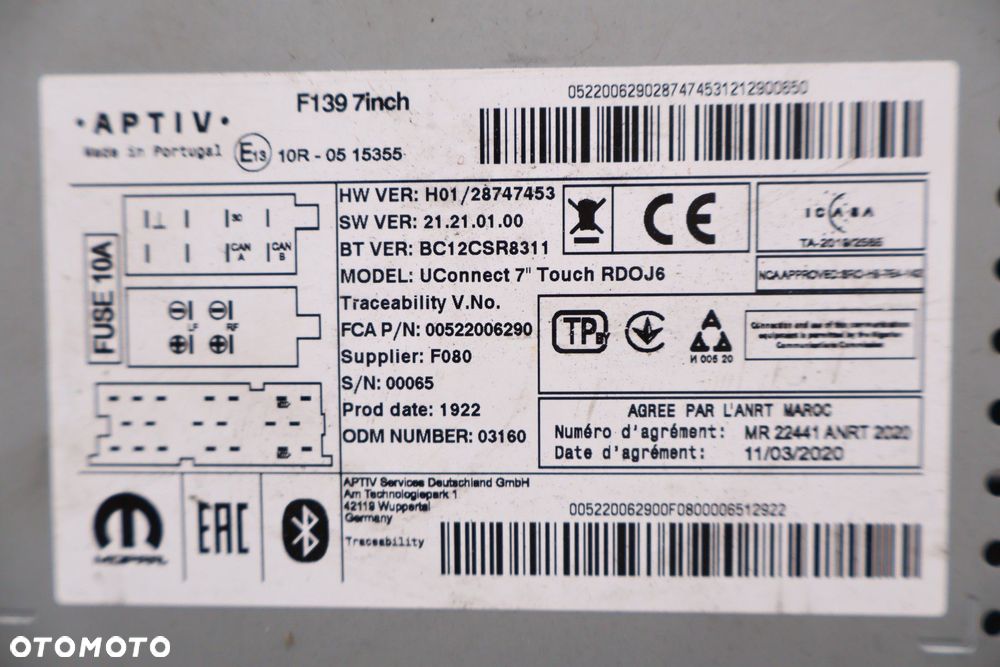 FIAT PANDA III RADIO EKRAN NAWIGACJA '00522006290 - 5