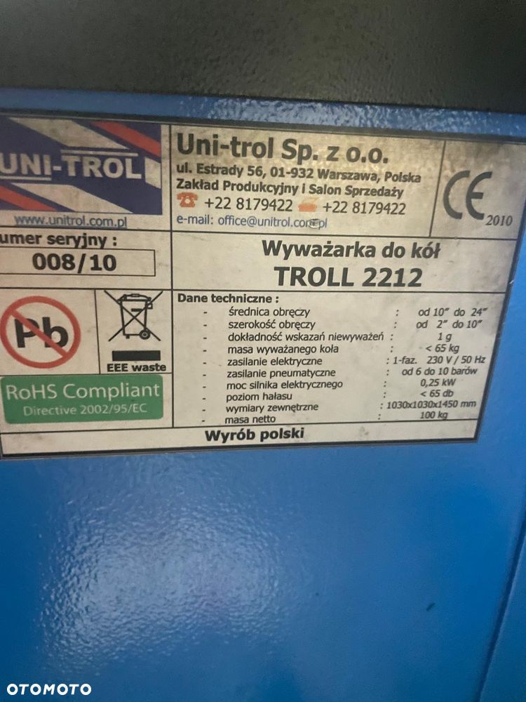Wulkanizacja Montażownica UNI-TROL JANKA Wyważarka TROLL 2212 - 10
