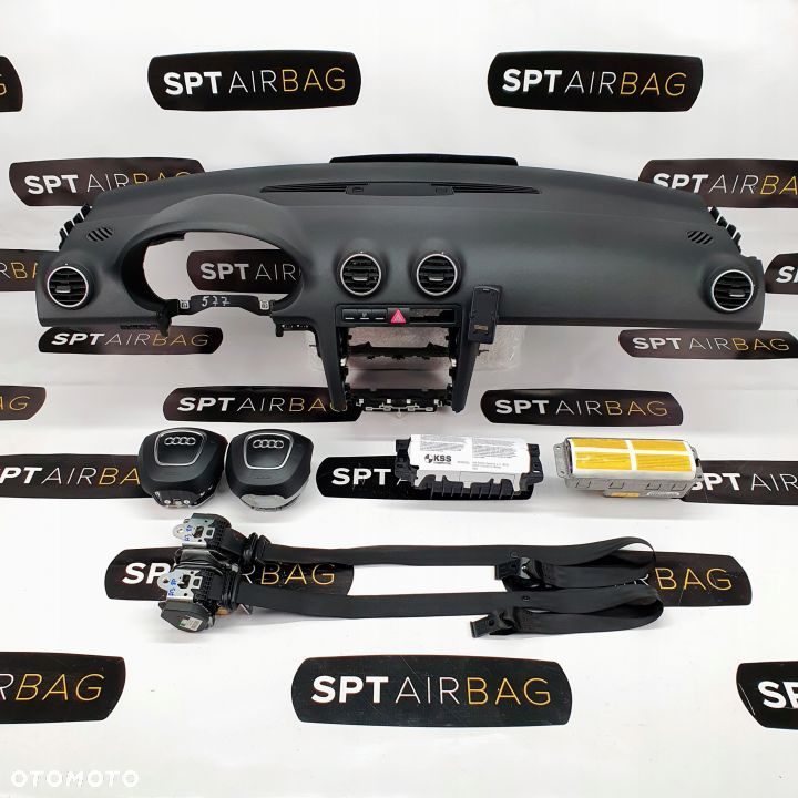 AUDI A3 8P DESKA ROZDZIELCZA KONSOLA KOKPIT PULPIT PODUSZKI AIRBAG AIR BAG PASY KIT SET - 1