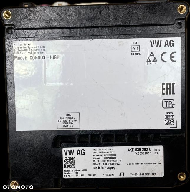 AUDI A6 C8 E-TRON 18- MODUŁ STEROWNIK CONBOX 4KE035282C - 1