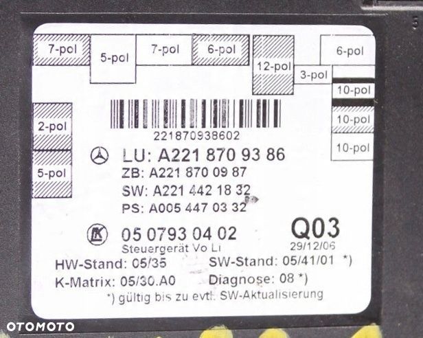 MODUŁ DRZWI PRZÓD MERCEDES W221 07r A2218709386 - 2