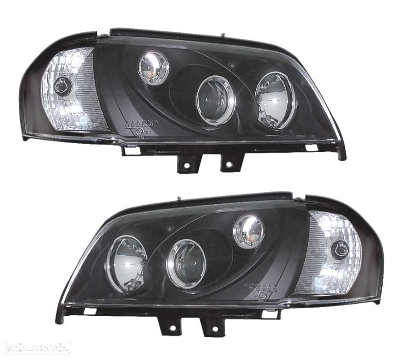 FARÓIS PROJETOR + PISCAS MERCEDES C W202 93-00 PRETO VIDRO LISO - 1
