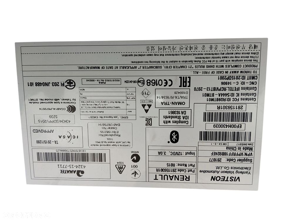RADIO RENAULT MEGANE IV (2016-2020) 1.6 SCE 114KM 281159301R - 5