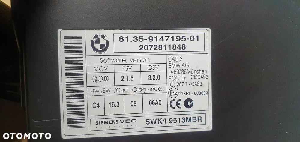 Moduł sterownik komfortu CAS BMW 3 E91 9147195 - 4