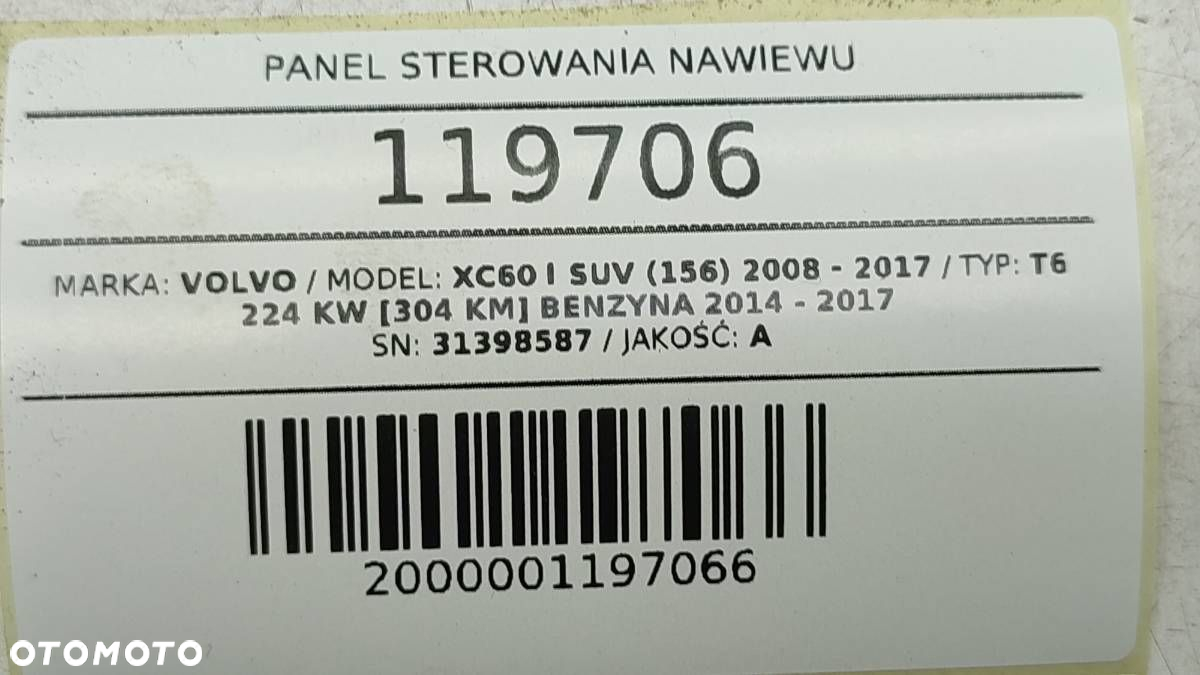 PANEL STEROWANIA NAWIEWU KLIMATYZACJI VOLVO XC60 I V60 S60V70 S80 31398587 - 8
