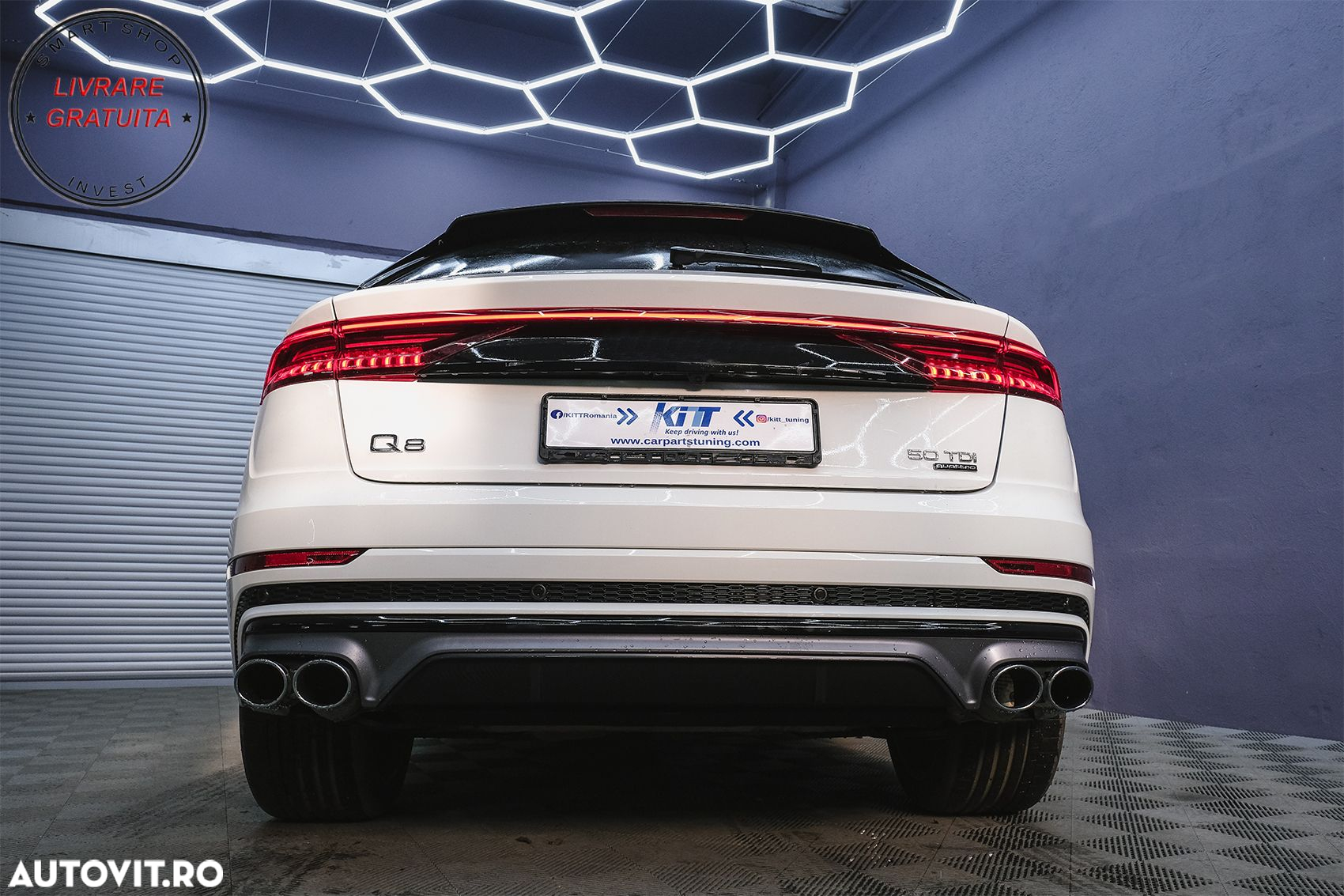 Difuzor Bara Spate Evacuare Dubla Audi Q8 S-Line (2018-2023) Evacuari Crom- livrare gratuita - 18