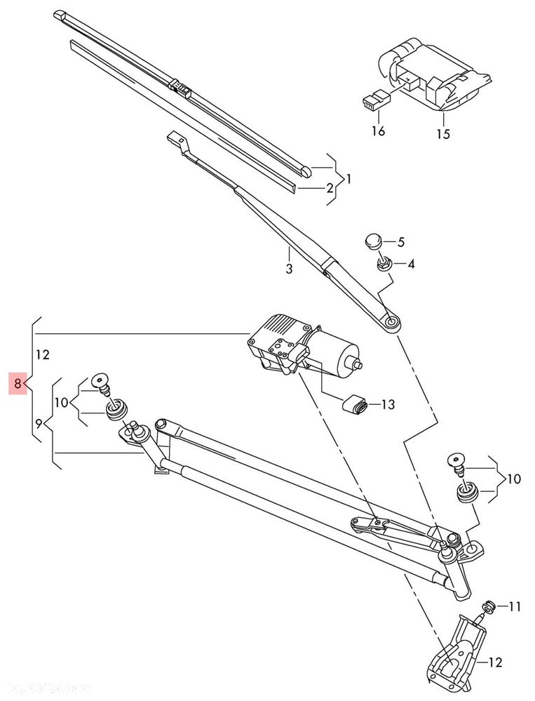 mechanizm wycieraczek przednich vw polo v 6r 6r1955023a - 2
