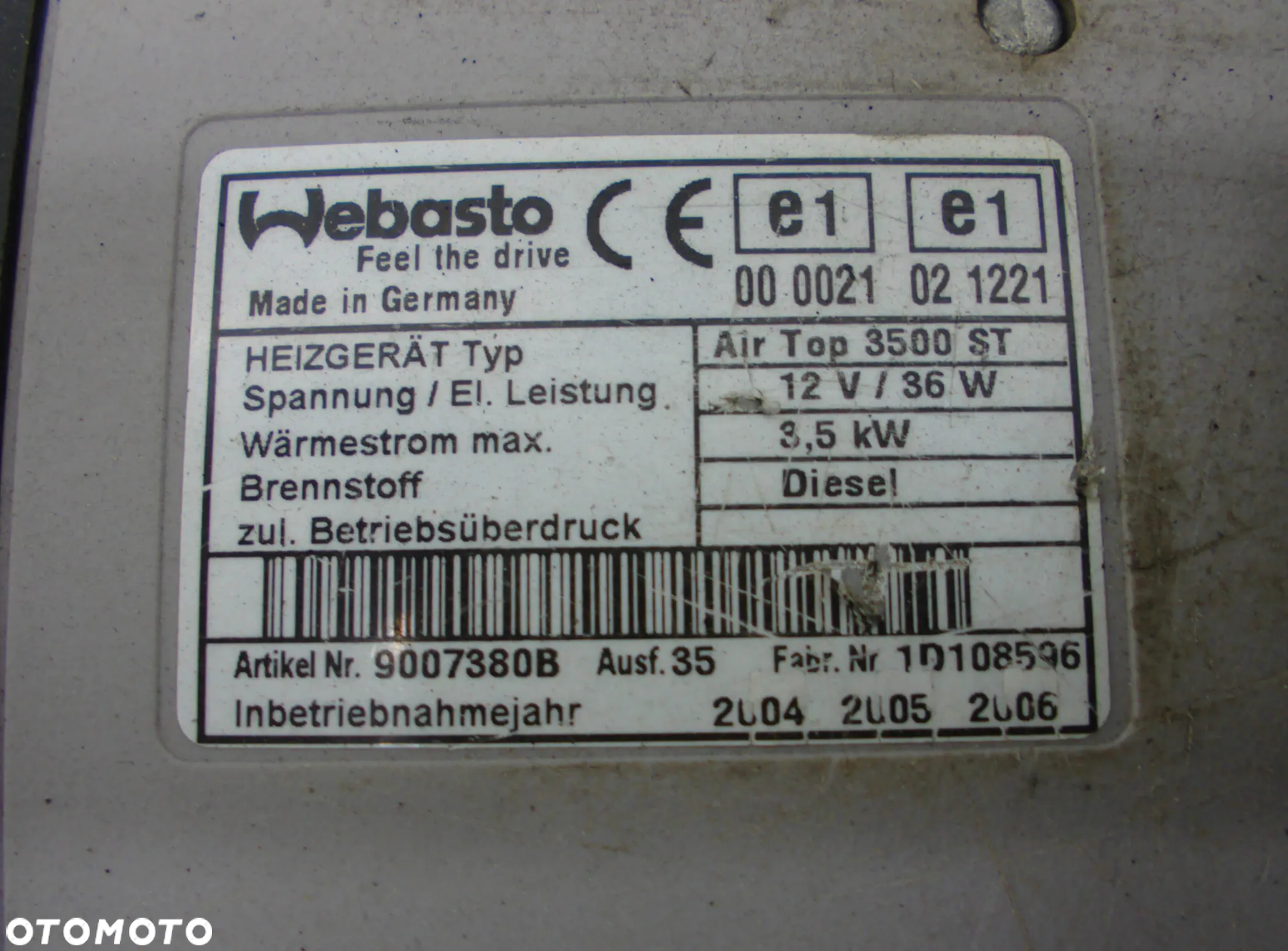 Webasto suche Ogrzewanie postojowe 12V 3.5KW - 2