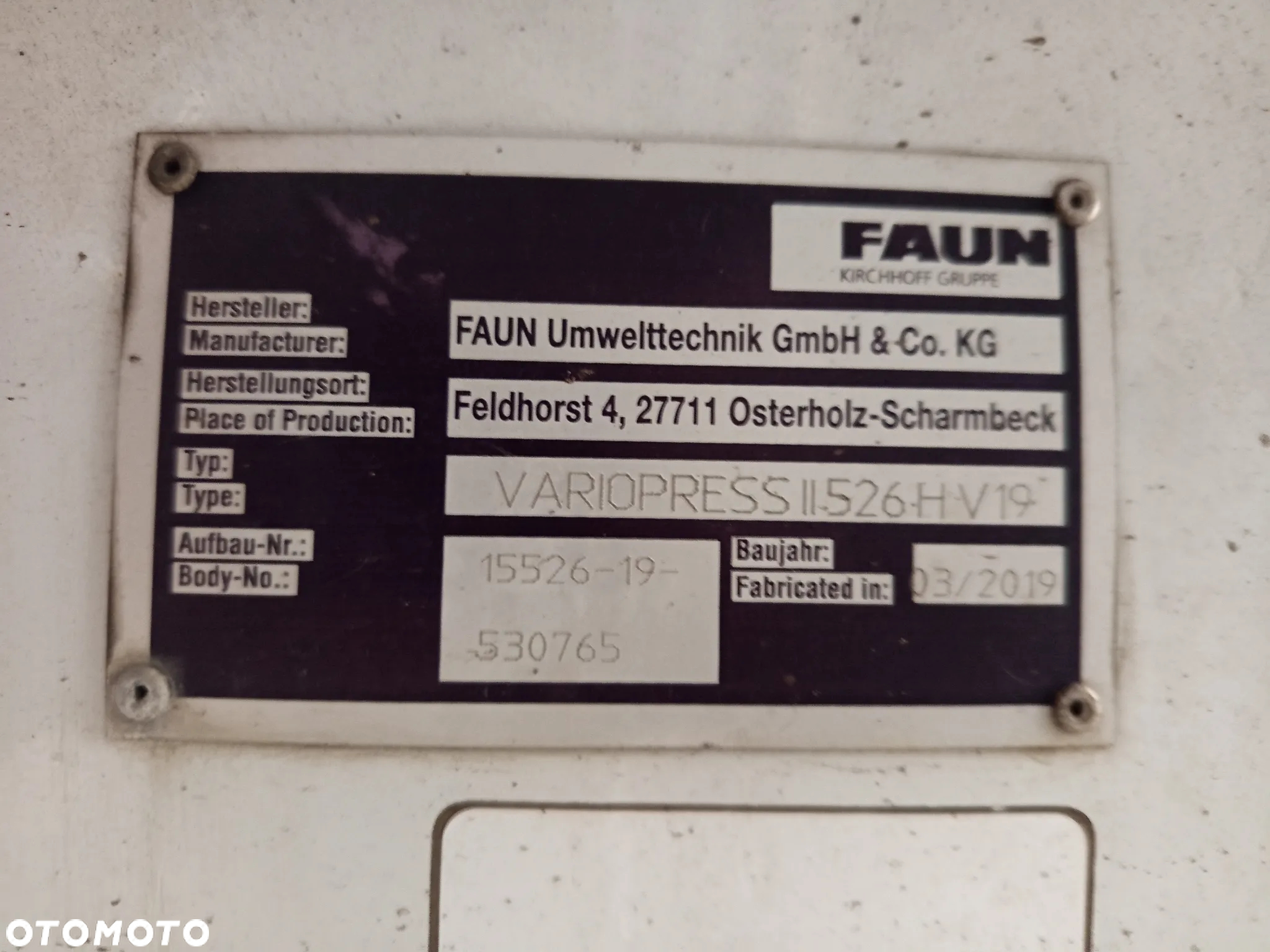 Zabudowa śmieciarki jednokomorowa Zoeller/ Faun 19 m3 110-1100L - 3