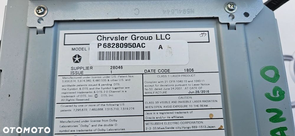 Dodge Durango III LIFT Odtwarzacz Blu-Ray DVD z instalacją Kable Przewody elektryczne P68280950AC - 6