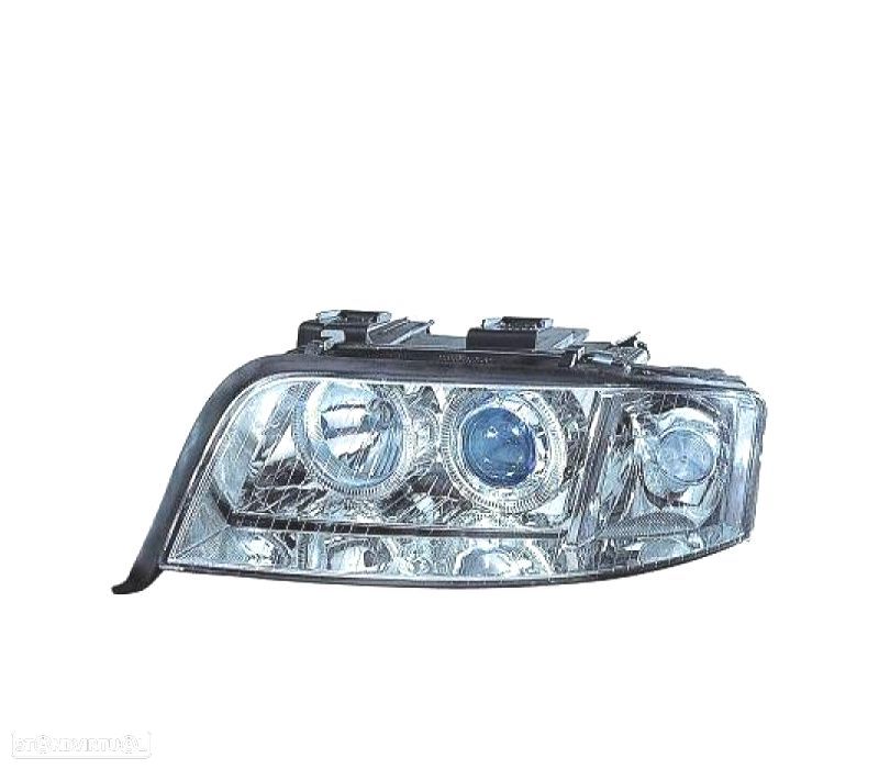 FARÓIS FRONTAIS AUDI A6 01-04​​​​​ FUNDO CROMADO - 1