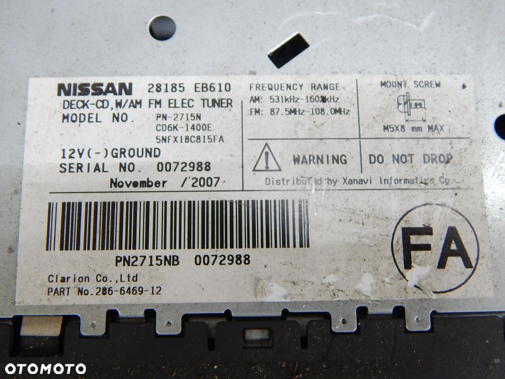 Radio czytnik nawigacja moduł ekran monitor Nissan Navara D40 Pathfinder R51 05-14 Łuków części - 3