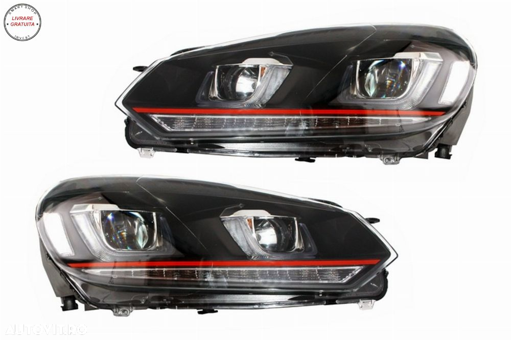 Grila Centrala VW Golf 6 VI (2008-2012) Golf 7 U Design cu Red Strip GTI LED dinam- livrare gratuita - 2