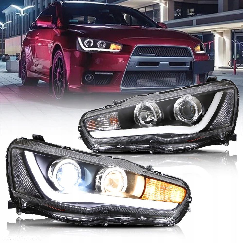 Reflektor Lampa L+R Ringi LED Bi Soczewka Mitsubishi Lancer VIII 8 07- EVO - 2