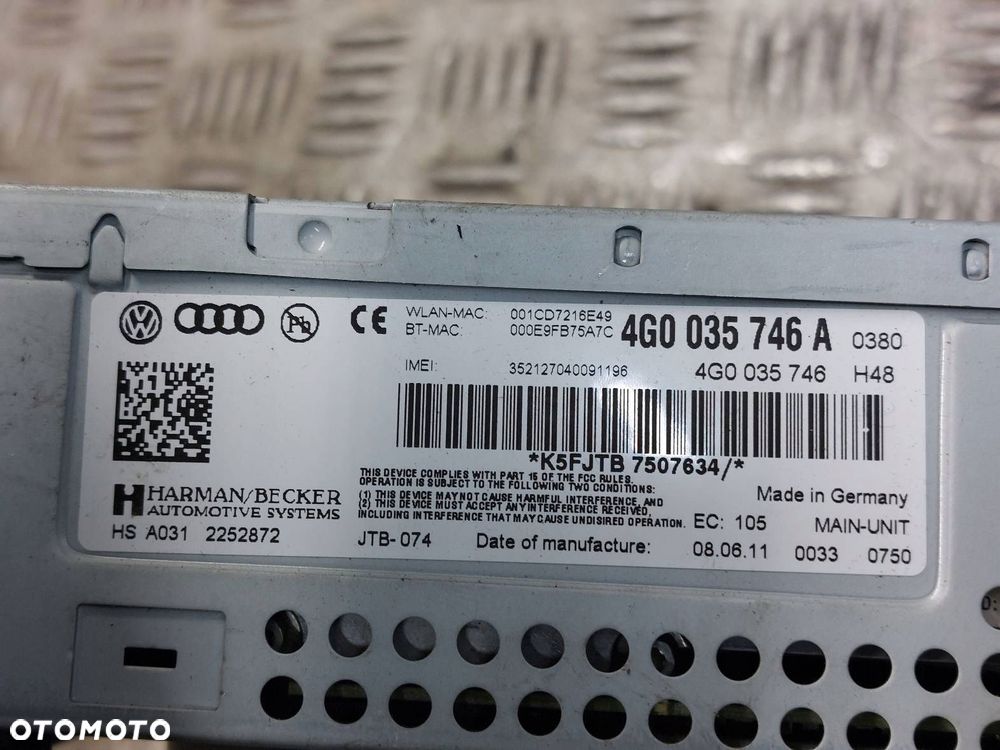 NAPĘD CZYTNIK NAWIGACJI RADIO MMI AUDI A7 4G 4G0035746A 4G0927137AE - 4