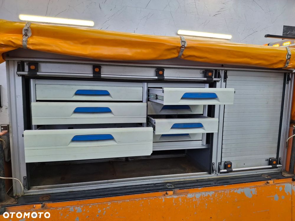 Volkswagen Transporter T5 Lift Doka Brygadówka Serwisowy Drogowy Półki Szuflady Warsztat Auto Warsztat Służba Drogowa Pomarańczowy Mobilny Serwis - 9