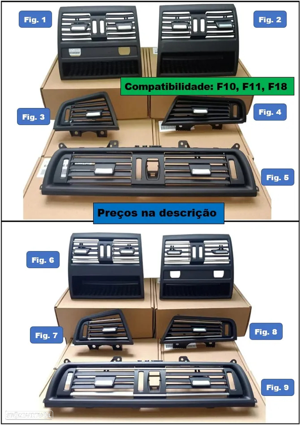 Consola Grelha de ar-condicionado BMW F10 F11 F18 2009/2017