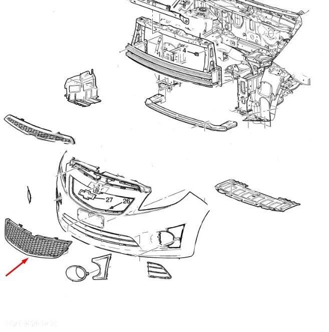 Atrapa Chevrolet Spark 3 III 10-15r. grill przednia maskownica zderzaka 95961829 - 1