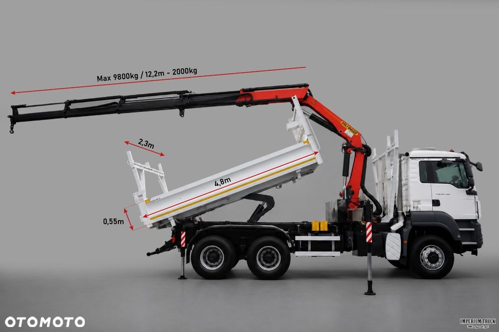 MAN TGS 26.440 / 6x6 / WYWROTKA / HYDROBURTA / BORDMATIC / + HDS PALFINGER PK 33002-EH / STEROWANIE RADIOWE / EURO 5 / - 3