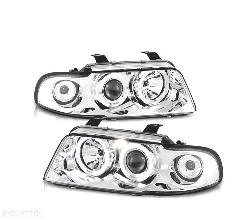 FARÓIS FRNTAL ANGEL EYES PARA AUDI A4 B5 94-99 FUNDO CROMADO - 1